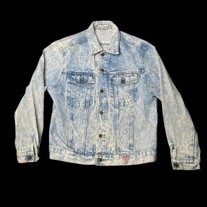 Vintage 1980s Guess Georges Marciano Large Acid Wash Denim Jean Jacket Lt. Blue